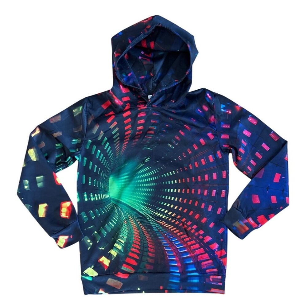 Digital Tunnel 3D Print Pullover Hoodie Youth XL 95% Polyester & 5% Spandex